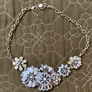 Ann Taylor Silver and White Floral Necklace with Sparkling Crystals